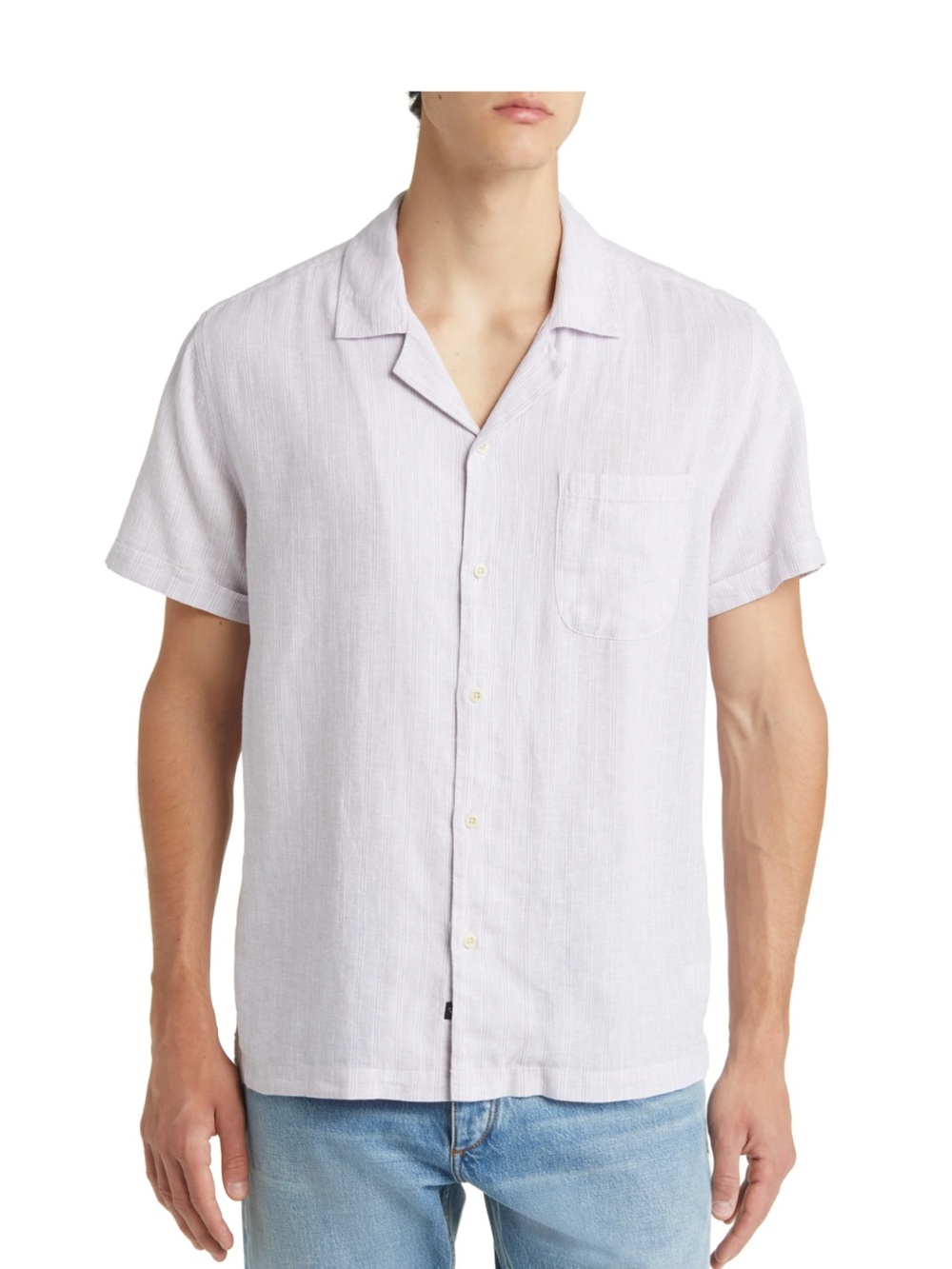 Rails Waimea Short-Sleeve Linen Blend Camp Shirt Lavender White Stripe